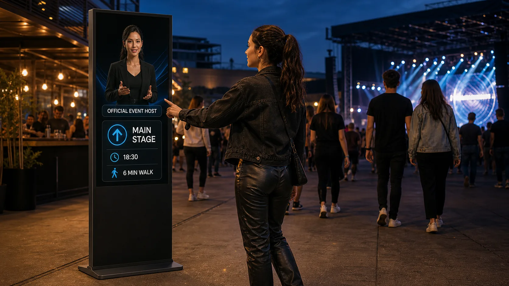 A guest speaking with an official Events AI host